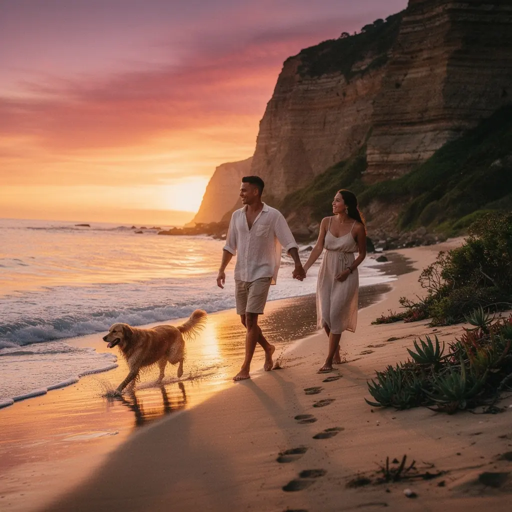 Солнечный пляж с золотистым песком и океанскими волнами на Олимпийском полуострове.