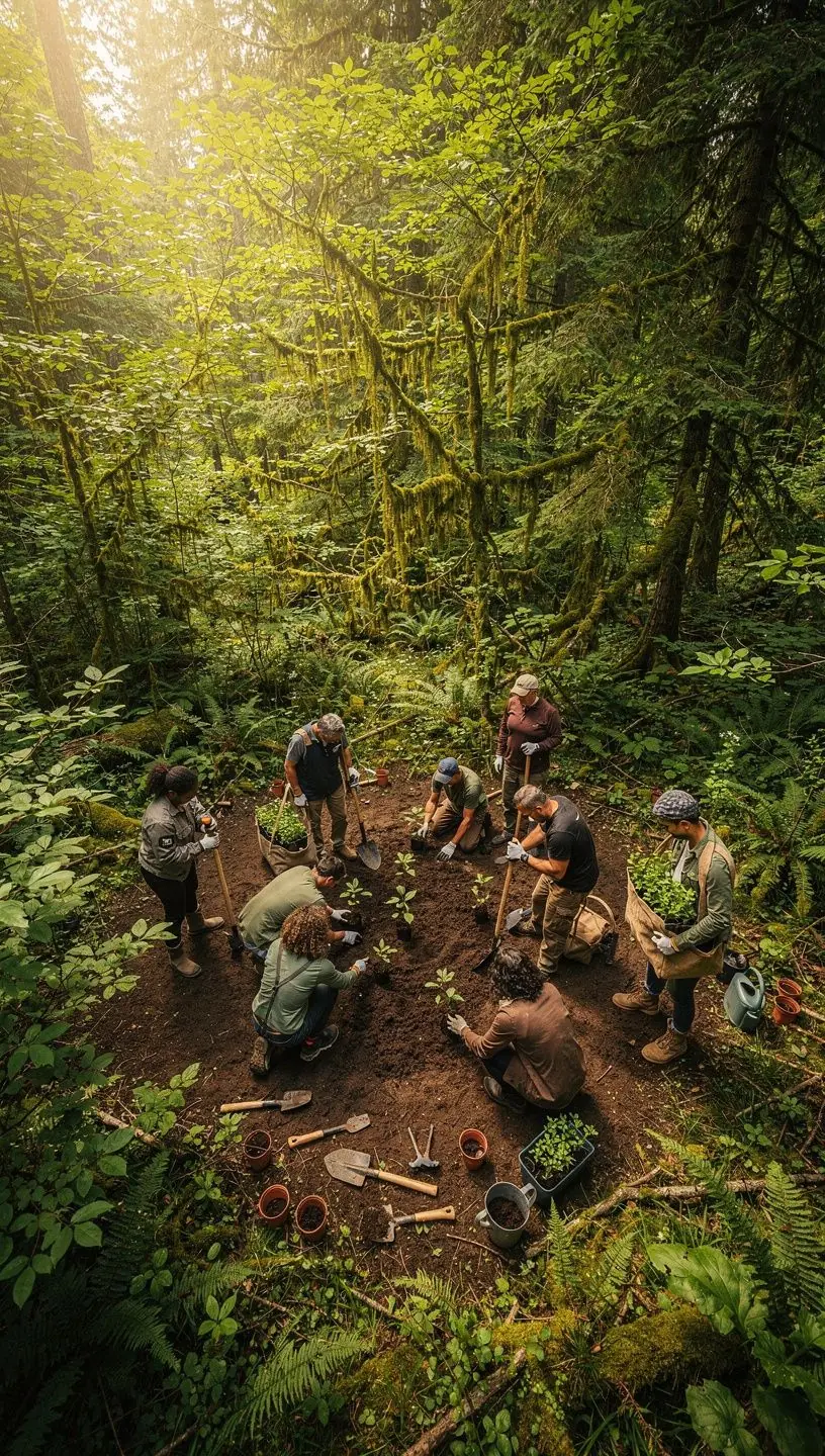 Животные, обитающие в лесу, такие как олени и птицы, на фоне зелени.