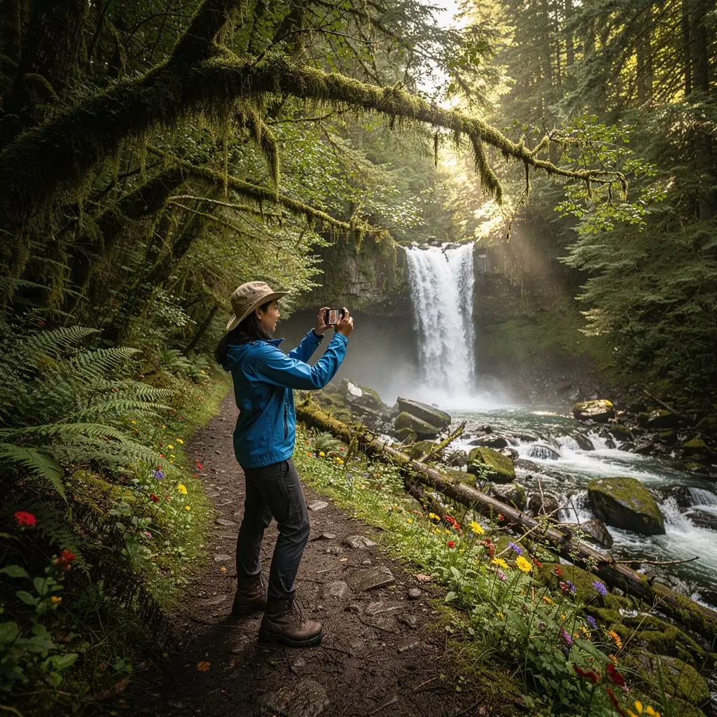 Прогулка по тропе в лесу с разнообразными растениями и цветами.
